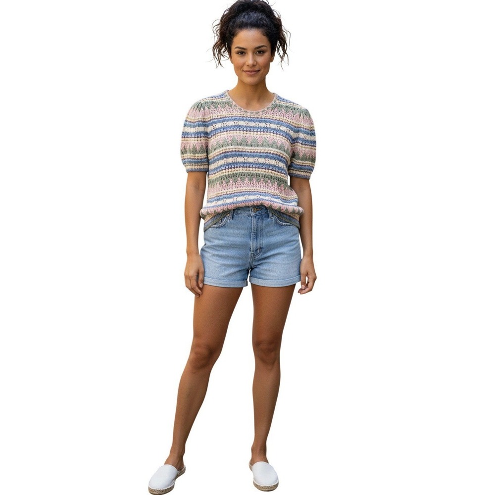 Polo Ralph Lauren XL New Pink Blue Green Knit Crochet Short Sleeve Top MSRP $298